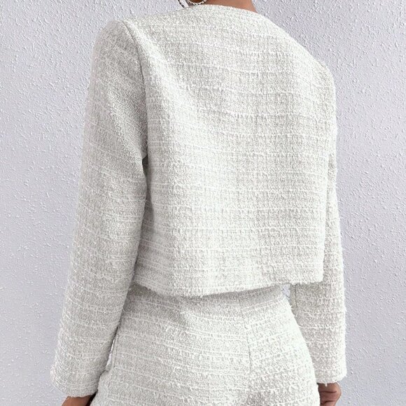 White Casual Womens Plaid Print Button Front Jacket & Shorts - Picture 2 of 5